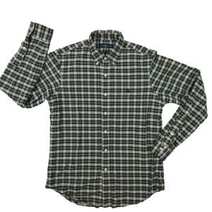 Ralph Lauren Men's‎ Navy Green White Tartan Plaid Button Up Shirt size Medium